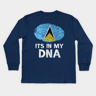 Its In My DNA Saint Lucia Flag Fingerprint Kids Long Sleeve T-Shirt